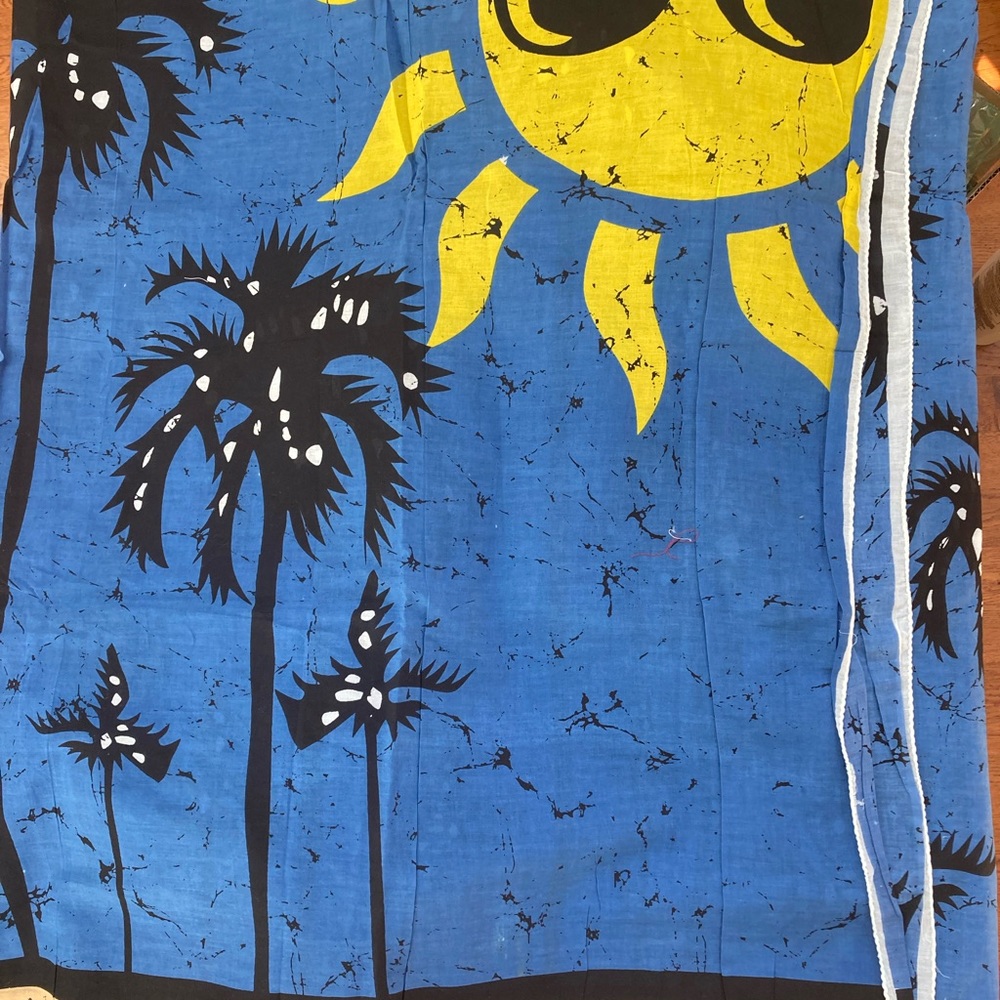Blue and beige mul cotton sari